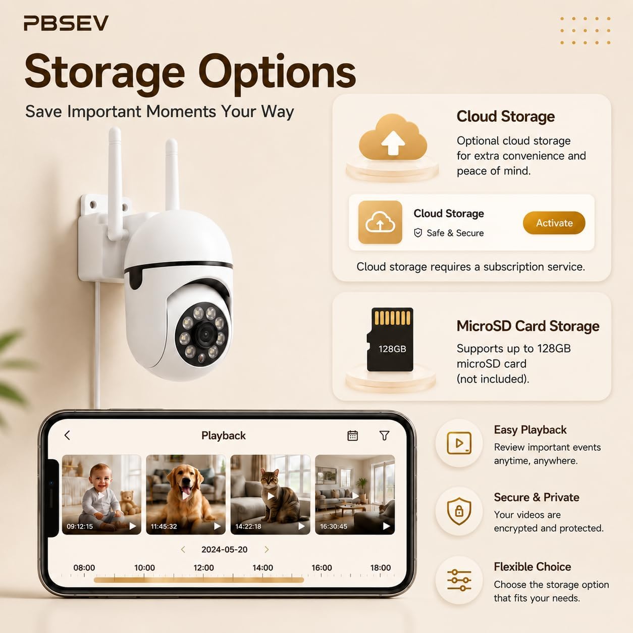 Pet Camera Indoor with Phone App, Dog Camera for Home Alone Pets | Wired USB Power, WiFi Pan-Tilt Control, Night Vision, Auto Tracking, Two-Way Audio, SD/Cloud Storage, Indoor Security Use