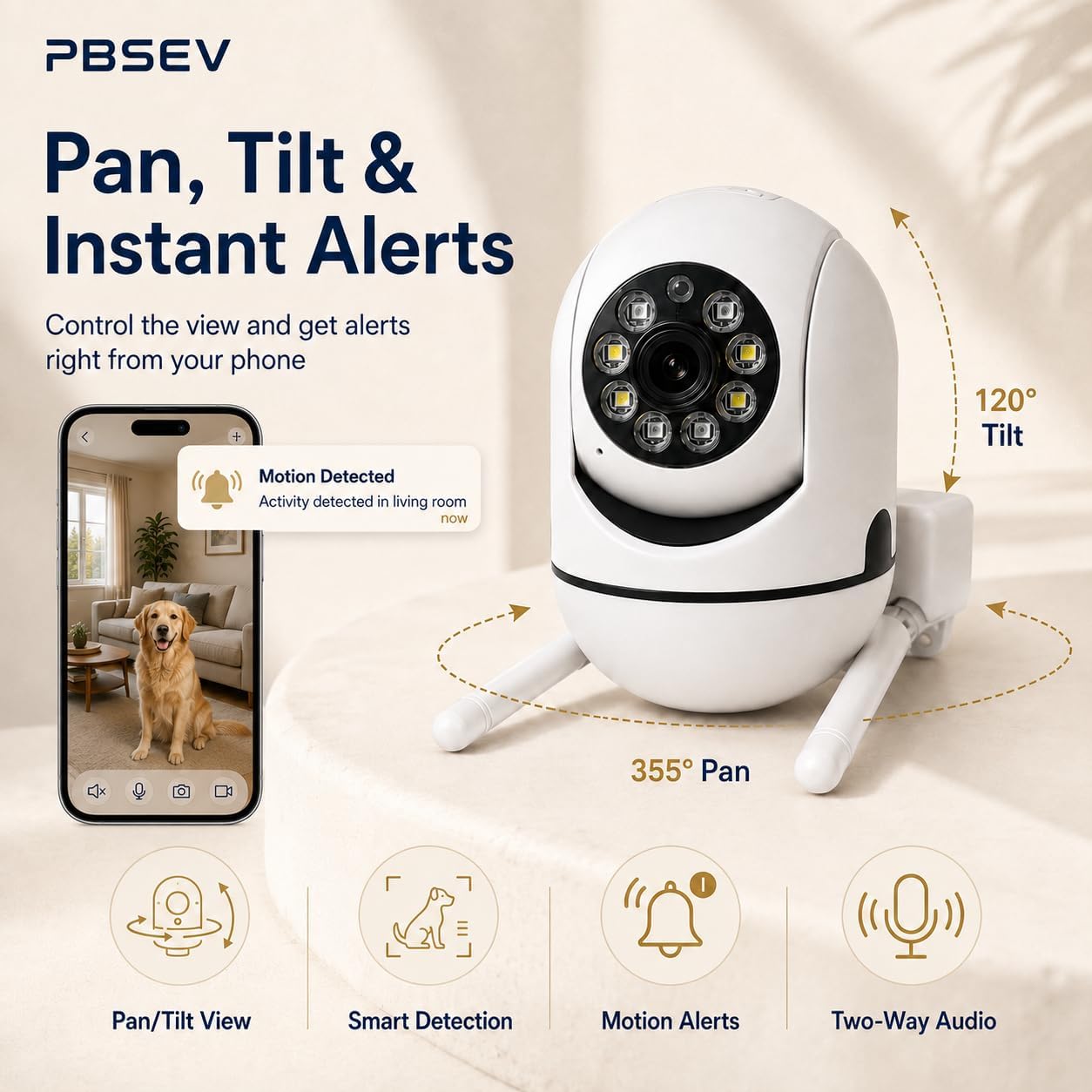 Pet Camera Indoor with Phone App, Dog Camera for Home Alone Pets | Wired USB Power, WiFi Pan-Tilt Control, Night Vision, Auto Tracking, Two-Way Audio, SD/Cloud Storage, Indoor Security Use