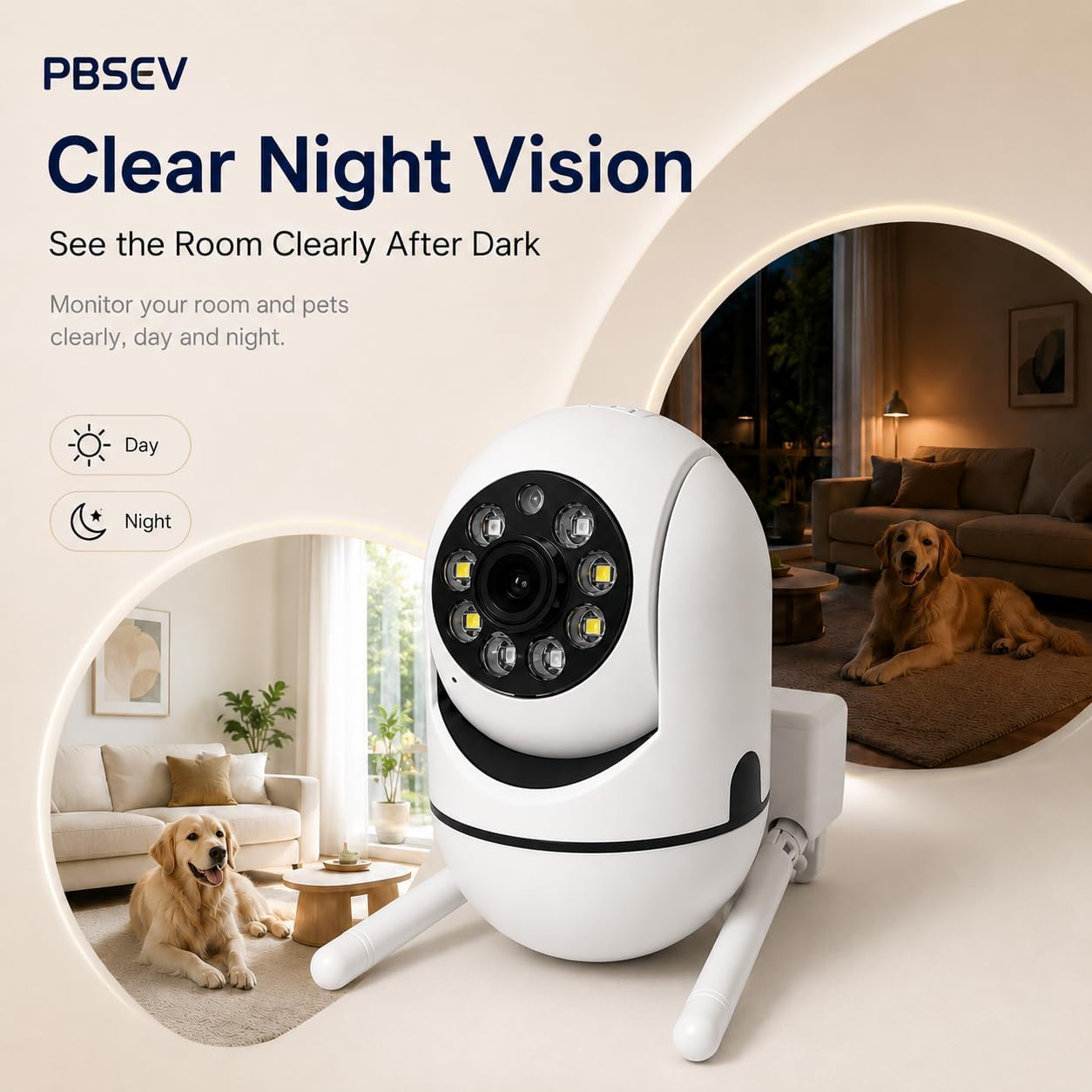 Pet Camera Indoor with Phone App, Dog Camera for Home Alone Pets | Wired USB Power, WiFi Pan-Tilt Control, Night Vision, Auto Tracking, Two-Way Audio, SD/Cloud Storage, Indoor Security Use