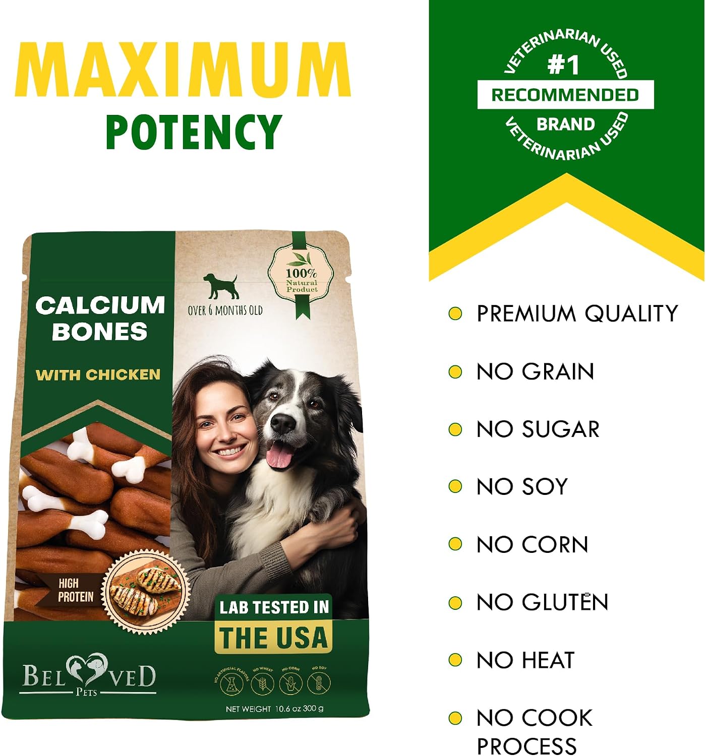 Dog Treats, Calcium Bones Wrapped Chicken & Rawhide Free Chew 10.6 Oz - Pet Healthy Dried Snacks & Grain Free Meat - Bulk Best Chews for Christmas, Training Small & Large Dogs - Made for USA