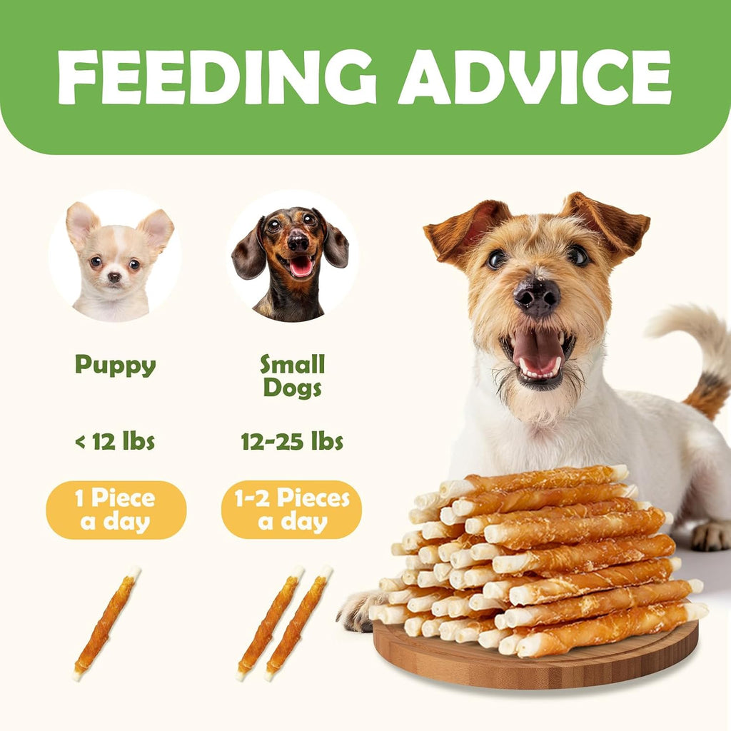 MON2SUN Dog Treats, 5 Inch Chicken Wrapped Rawhide Sticks, 8.82 oz | Long-lasting Chew Engagement, Dental-friendly Chewing Support, Sized for Puppies and Small Dogs