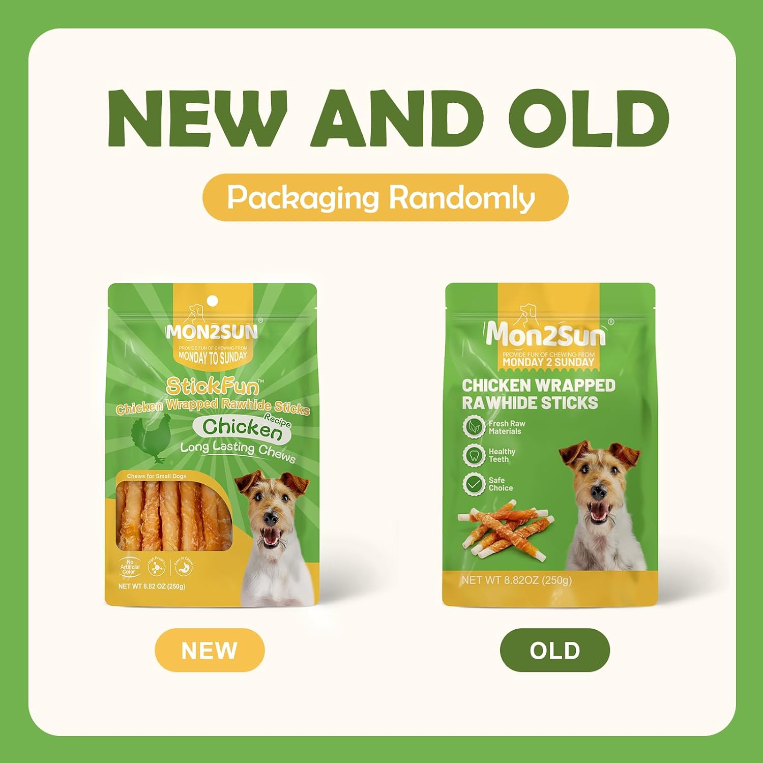 MON2SUN Dog Treats, 5 Inch Chicken Wrapped Rawhide Sticks, 8.82 oz | Long-lasting Chew Engagement, Dental-friendly Chewing Support, Sized for Puppies and Small Dogs