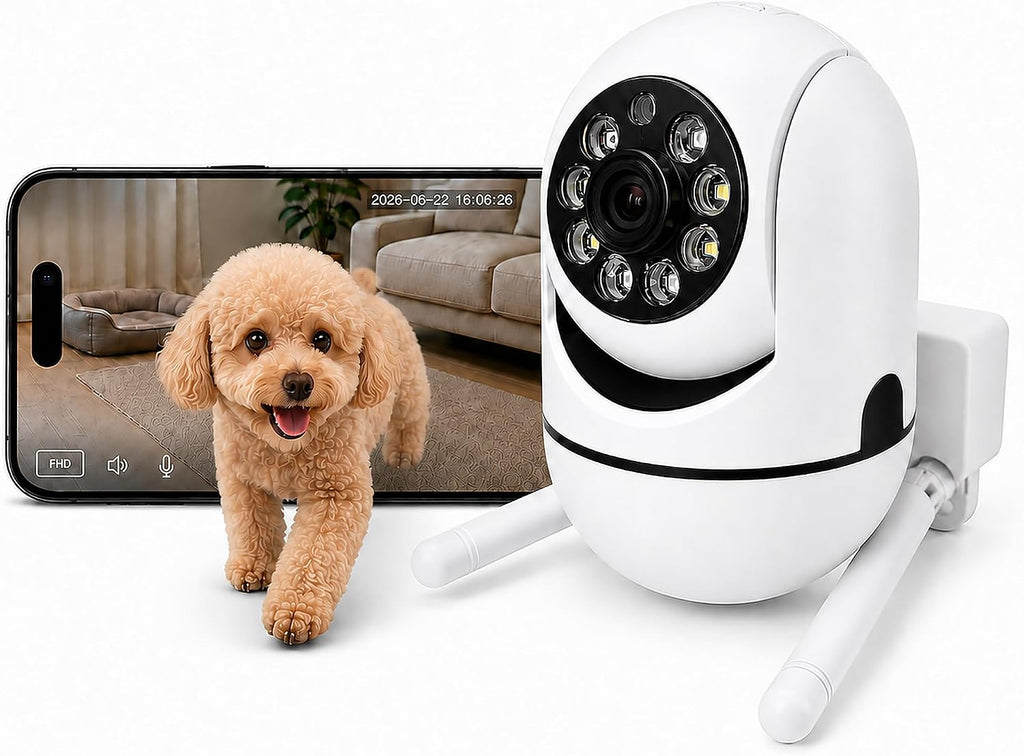 Pet Camera Indoor with Phone App, Dog Camera for Home Alone Pets | Wired USB Power, WiFi Pan-Tilt Control, Night Vision, Auto Tracking, Two-Way Audio, SD/Cloud Storage, Indoor Security Use