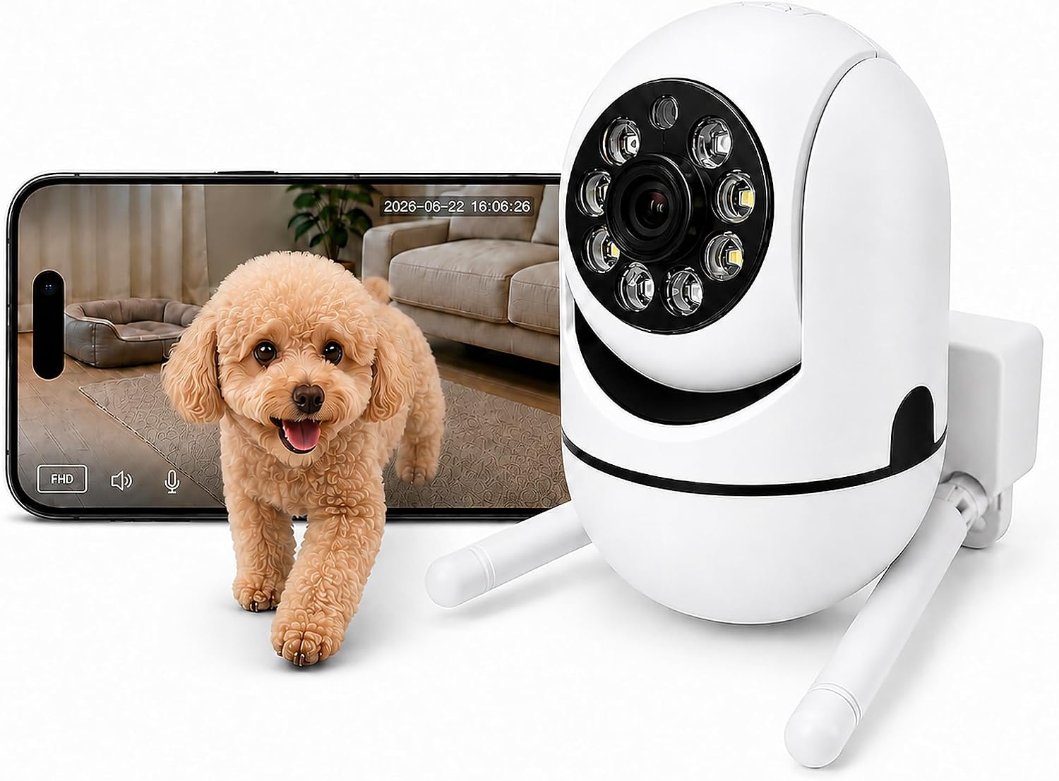 Pet Camera Indoor with Phone App, Dog Camera for Home Alone Pets | Wired USB Power, WiFi Pan-Tilt Control, Night Vision, Auto Tracking, Two-Way Audio, SD/Cloud Storage, Indoor Security Use