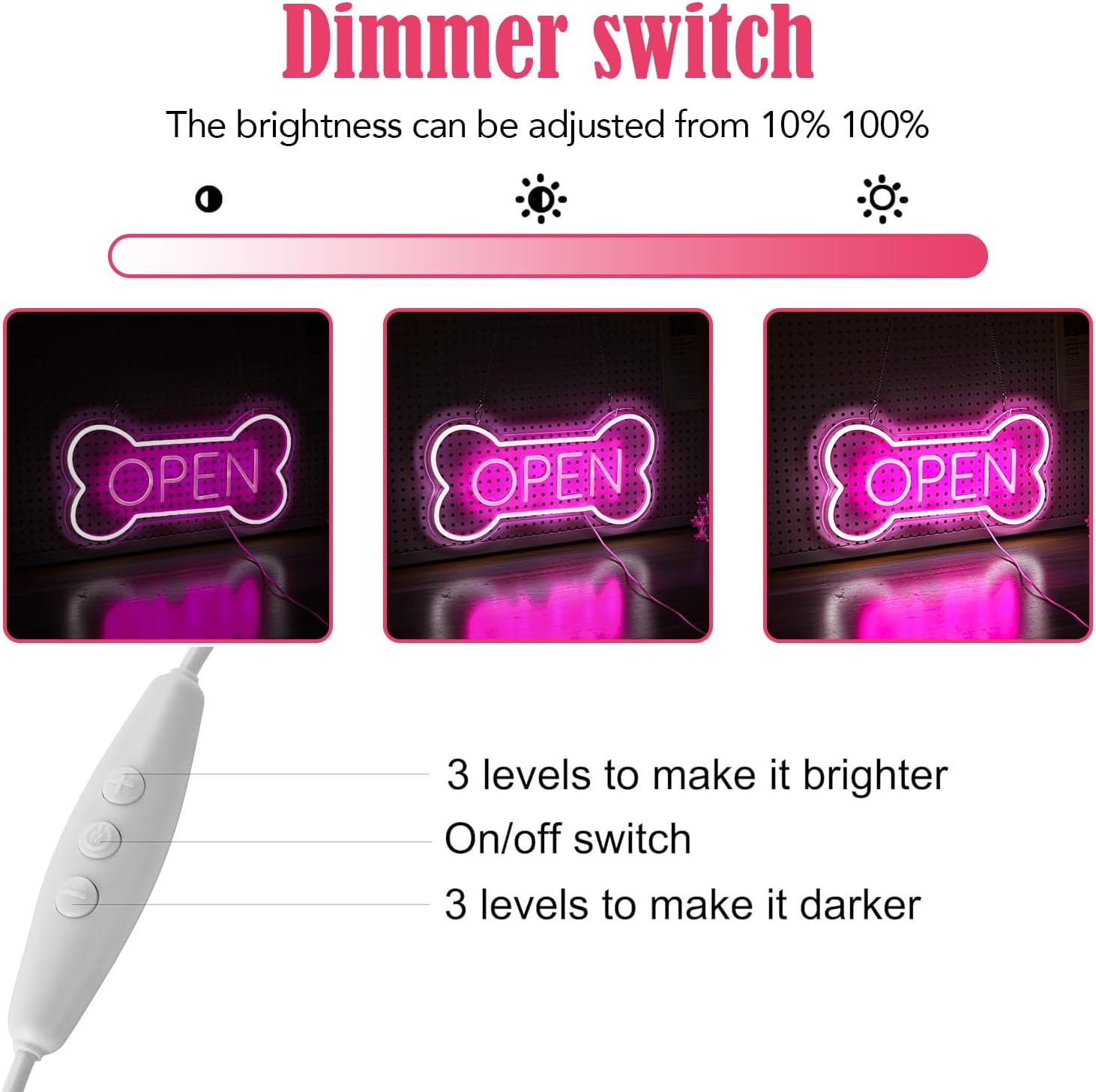 Dog Bone Neon Open Sign for Pet Shop Wall Decor | LED "OPEN" sign in dog bone shape, USB powered. Perfect for pet shops, salons, bars & hotels. Window/wall art.