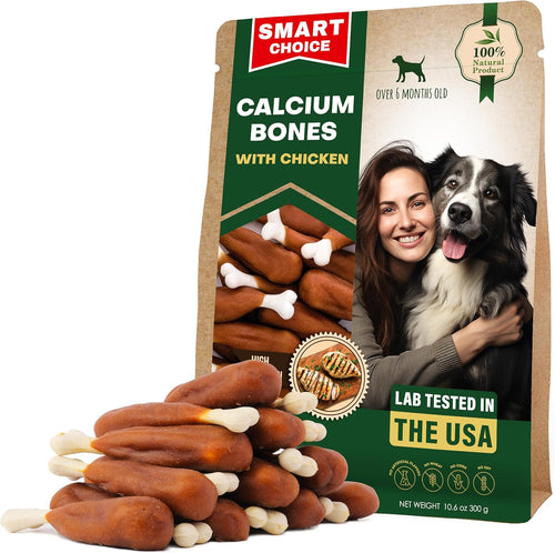 Dog Treats, Calcium Bones Wrapped Chicken & Rawhide Free Chew 10.6 Oz - Pet Healthy Dried Snacks & Grain Free Meat - Bulk Best Chews for Christmas, Training Small & Large Dogs - Made for USA